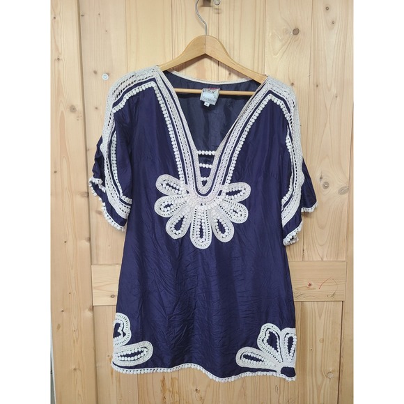 Yoana Baraschi Dresses & Skirts - Yoana Baraschi Tunic Dress Womens Size 8 Purple Silk Blend Crochet Lace Boho